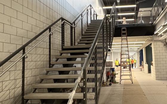Construction progress of the stairwell at the Sands Family YMCA