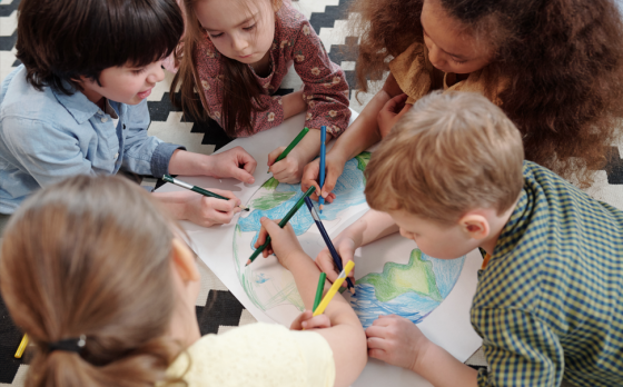 children coloring together