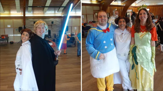 YMCA members wearing Halloween costumes at the Adult Halloween Party