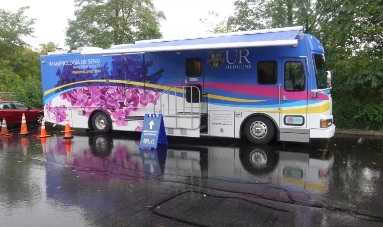 UR Medicine's mobile mammography unit parked outside of the maplewood family ymca